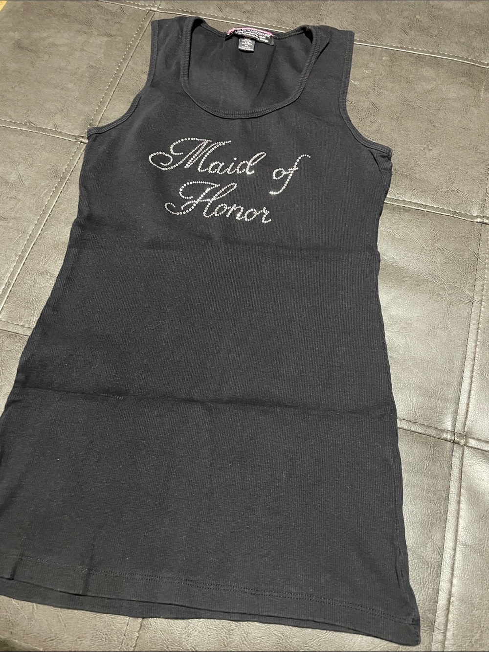Girls' Black Tank Dress with 'Maid of Honor' Rhinestone Script